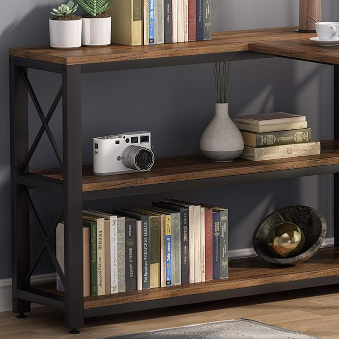Tribesigns Reversible Industrial L-Shaped Desk with Storage Shelves, Corner Computer Desk PC Laptop Study Table Workstation for Home Office Small Space (Brown, 53") - LeafyLoom