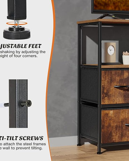 Sweetcrispy TV Stand for Bedroom, TV Dresser for 45 inches, Media Console Table, Entertainment Center with 5 Fabric Drawers Cabinet and Open Storage Shelf Furniture Cabinet for Living Room, Hallway - LeafyLoom