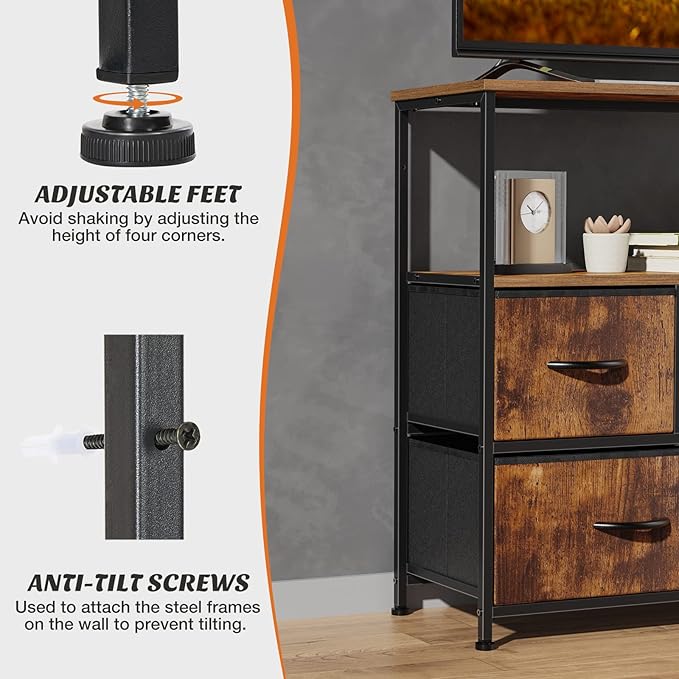 Sweetcrispy TV Stand for Bedroom, TV Dresser for 45 inches, Media Console Table, Entertainment Center with 5 Fabric Drawers Cabinet and Open Storage Shelf Furniture Cabinet for Living Room, Hallway - LeafyLoom