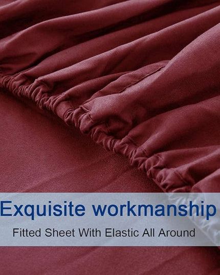 SONORO KATE Bed Sheet Set Super Soft Microfiber 1800 Thread Count Luxury Egyptian Sheets 18-Inch Deep Pocket，Wrinkle and Hypoallergenic-6 Piece (Burgundy, Twin XL-6 Piece) - LeafyLoom
