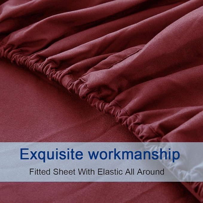 SONORO KATE Bed Sheet Set Super Soft Microfiber 1800 Thread Count Luxury Egyptian Sheets 18-Inch Deep Pocket，Wrinkle and Hypoallergenic-6 Piece (Burgundy, Twin XL-6 Piece) - LeafyLoom