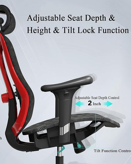 Ergonomic Mesh Office Chair - High Back Desk Chair with 3D Lumbar Support, Seat Depth Adjustable Office Chair with Headrest, 3D Armrest, Ergonomic Gaming Chair for Home Office,Tilt Function - LeafyLoom