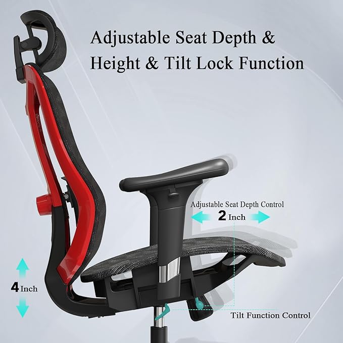 Ergonomic Mesh Office Chair - High Back Desk Chair with 3D Lumbar Support, Seat Depth Adjustable Office Chair with Headrest, 3D Armrest, Ergonomic Gaming Chair for Home Office,Tilt Function - LeafyLoom