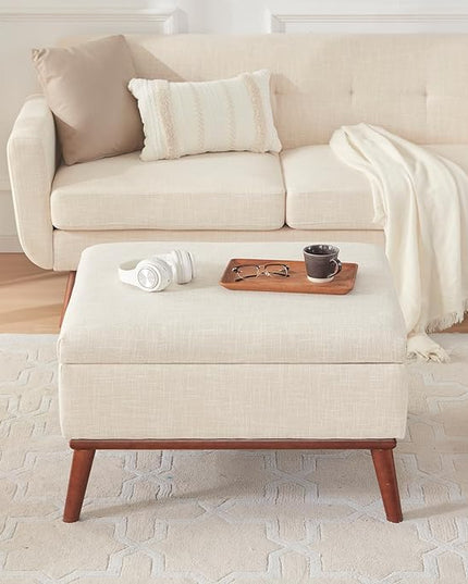 Tbfit Large Ottoman with Storage, 31.5-inch Mid Century Modern Rectangle Coffee Table with Lid Lifting Function and High Wooden Legs, Oversized Storage Ottomans for Living Room, Office Room - LeafyLoom