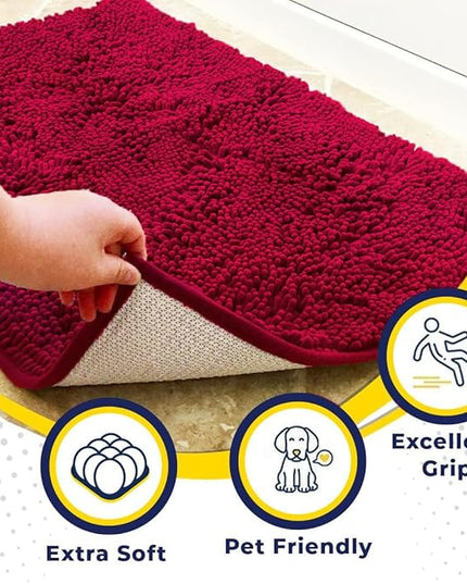 Muddy Mat® Original Dog Door Mat for Muddy Paws, Super Absorbent Microfiber, Non-Slip Washable Pet Rug, Quick Dry Chenille Entryway Carpet, Machine Washable Indoor Outdoor mat, Maroon 18"x28" MuddyMat