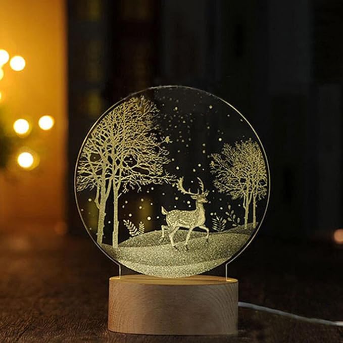 2Pcs 4" Round Wood LED Display Base, Warm Color Wooden Lighted Base Stand for Crystal Glass Resin Art, Acrylic and Plexiglass - LeafyLoom