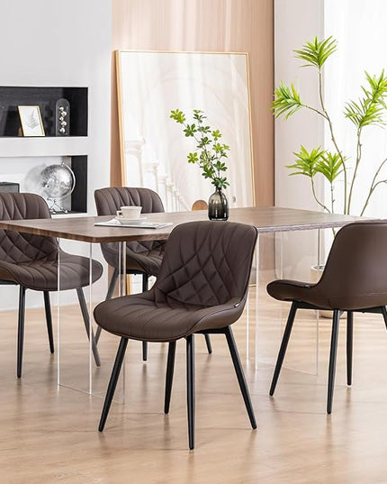 YOUNUOKE Dining Chairs Set of 2 Mid Century Modern Kitchen Chair Comfortable Upholstered Faux Leather Dinner Chairs for Kitchen Dining Room, Brown - LeafyLoom