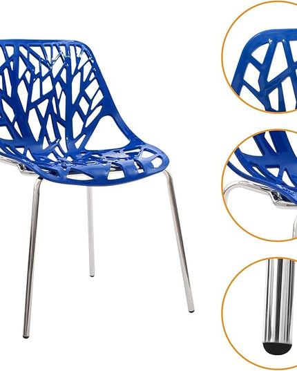 CangLong Modern Mid Century Plastic Shell Hollow Out Chair with Matal Legs for Living, Bedroom, Kitchen, Dining, Waiting Room,Set of 4, Blue - LeafyLoom