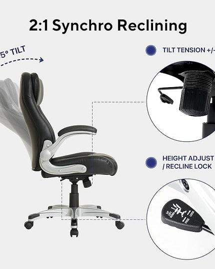 Nouhaus Ergonomic Office Chair Premium Microfiber Leather Adjustable Lumbar Support, Home Desk Gaming Chairs Executive Computer Chair with Adjustable Armrests (Posture,Black) - LeafyLoom