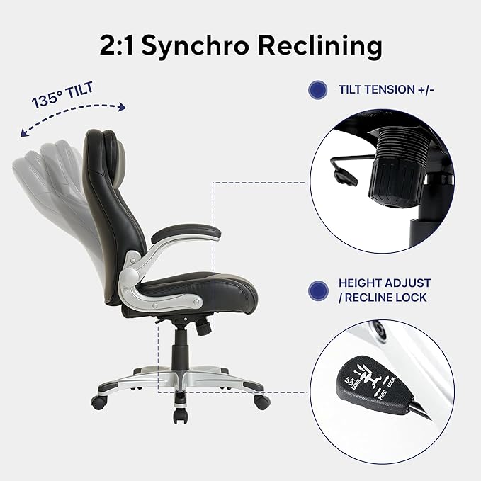Nouhaus Ergonomic Office Chair Premium Microfiber Leather Adjustable Lumbar Support, Home Desk Gaming Chairs Executive Computer Chair with Adjustable Armrests (Posture,Black) - LeafyLoom
