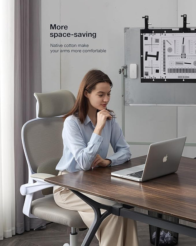 Ergonomic Office Chair with Tilt-Lock, Home Office Desk Chair with Auto Lumbar Support, High Back Mesh Desk Chair with Adjustable Headrest, Swivel Task Chair or Study Room Bedroom,Light Gray - LeafyLoom