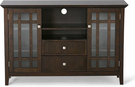 SIMPLIHOME Bedford SOLID WOOD 53 Inch Wide Transitional TV Media Stand in Dark Tobacco Brown for TVs up to 60 Inches, For the Living Room and Entertainment Center - LeafyLoom