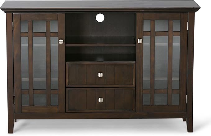 SIMPLIHOME Bedford SOLID WOOD 53 Inch Wide Transitional TV Media Stand in Dark Tobacco Brown for TVs up to 60 Inches, For the Living Room and Entertainment Center - LeafyLoom