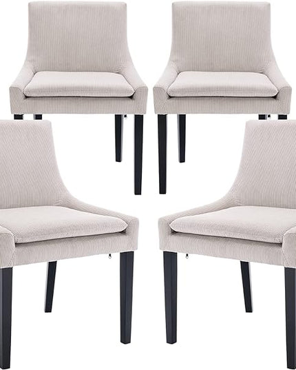 COLAMY Modern Dining Chairs Set of 4, Upholstered Corduroy Accent Side Leisure Chairs with Mid Back and Wood Legs for Living Room/Dining Room-Beige - LeafyLoom