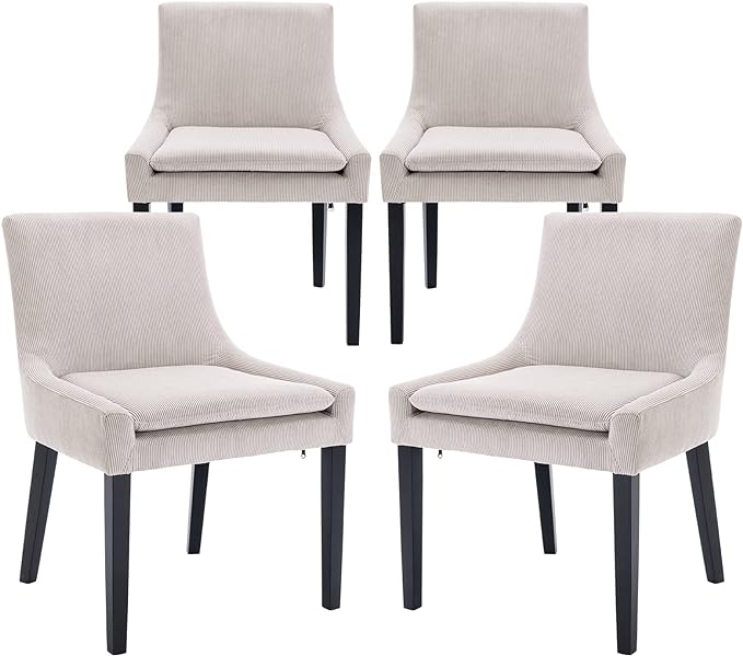 COLAMY Modern Dining Chairs Set of 4, Upholstered Corduroy Accent Side Leisure Chairs with Mid Back and Wood Legs for Living Room/Dining Room-Beige - LeafyLoom