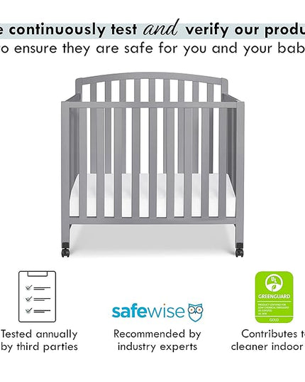 DaVinci Dylan Folding Portable 3-in-1 Convertible Mini Crib and Twin Bed in Grey, Greenguard Gold Certified - LeafyLoom