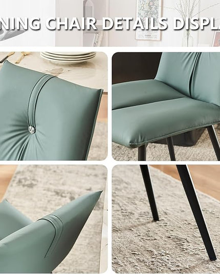 YOUTASTE Dining Chairs Set of 2 Mid Century Modern Upholstered Leather Kitchen Chairs Soft Padded Side Chairs Dinner Chairs with Metal Legs for Living Room Bedroom, Blue Gray - LeafyLoom