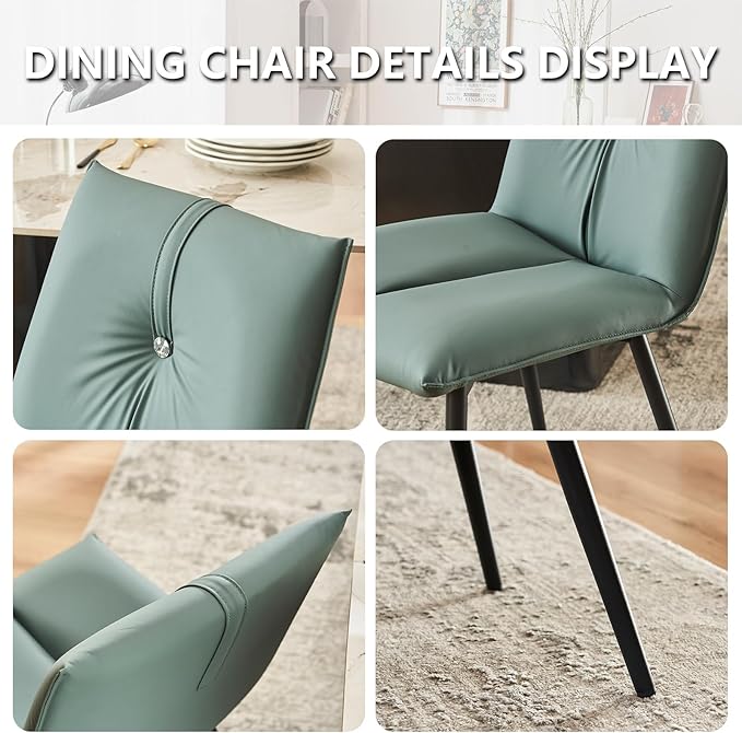 YOUTASTE Dining Chairs Set of 2 Mid Century Modern Upholstered Leather Kitchen Chairs Soft Padded Side Chairs Dinner Chairs with Metal Legs for Living Room Bedroom, Blue Gray - LeafyLoom