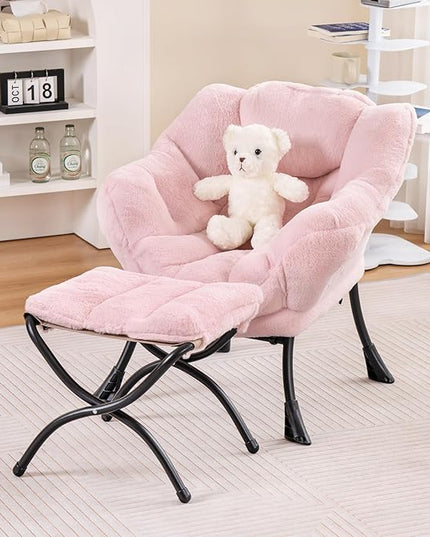 Welnow Toddler Kids Lazy Chair with Ottoman, Accent Comfy Lounge Children Armchair Couch with Armrest and Removable Cover, Detachable Reading Chair with Footrest for Boy or Girl, Plush Pink - LeafyLoom