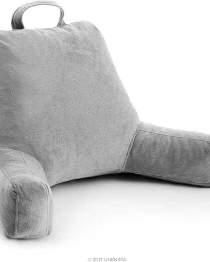 LINENSPA Reading Pillow with Shredded Memory Foam- Back Pillow for Sitting in Bed, Reading, Gaming, Watching TV – Chair Pillow with Arms, Dorm Room Essentials, Stone - LeafyLoom