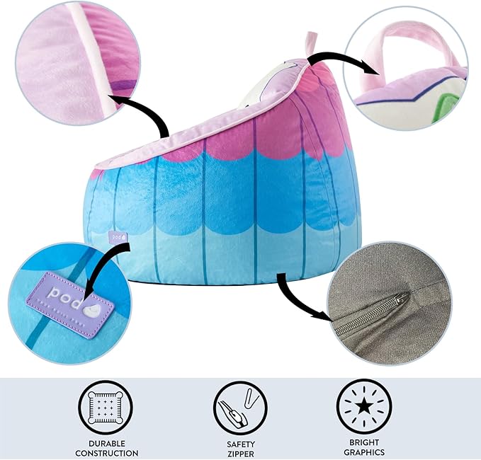 Idea Nuova Gabbys Dollhouse Hillside by pod Plush Kids Bean Bag Chair, 24"x24"x25", Ages 3+ - LeafyLoom