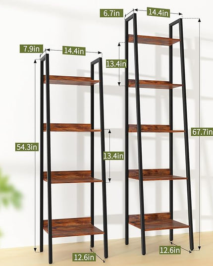 Yoobure Ladder Shelf, 5 Tier Tall Ladder Bookshelf Corner Shelf, Industrial Book Shelf Ladder Bookcase Narrow, Standing Storage Shelves Display Shelf for Bedroom Living Room Office Kitchen Bathroom - LeafyLoom