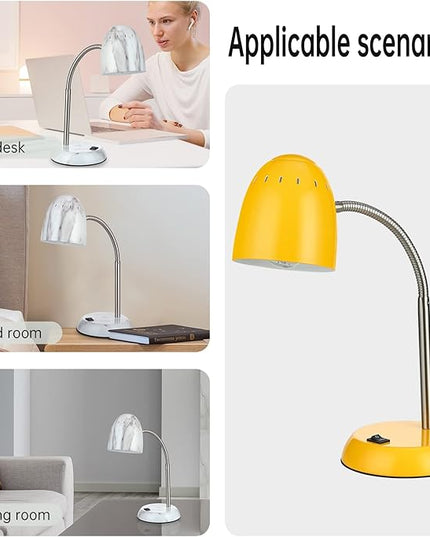 Eye-Caring Table Lamp of Simple Designs Home E26 Led Screw Basic Metal Desk Lamp with Flexible Gooseneck Hose Neck Study Lamp for Bedroom Office Living Room Convenient On/Off Switch(Yellow) - LeafyLoom