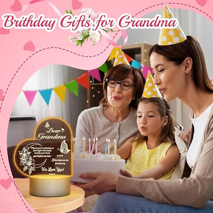 Linkax Grandma Birthday Gifts for Nana from Grandchildren, Grandma Gifts from Granddaughter Grandson, Birthday Gifts for Grandma Engraved Night Light, Mothers Day Thanksgiving Gifts for Nana Mimi - LeafyLoom