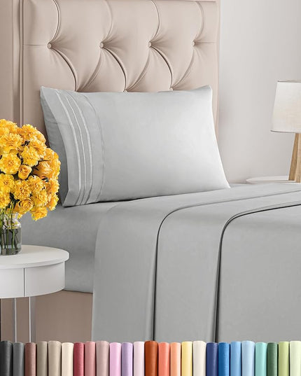 Twin XL Size 3 Piece Sheet Set - Comfy Breathable & Cooling Sheets - Hotel Luxury Bed Sheets for Women & Men - Deep Pockets, Easy-Fit, Soft & Wrinkle Free Sheets - French Grey Oeko-Tex Bed Sheet Set - LeafyLoom