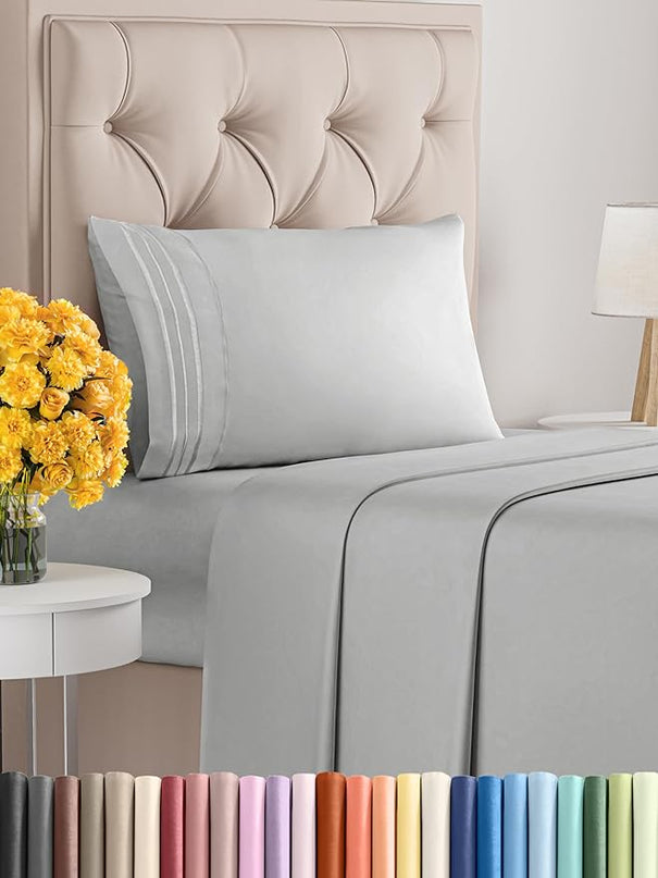 Twin XL Size 3 Piece Sheet Set - Comfy Breathable & Cooling Sheets - Hotel Luxury Bed Sheets for Women & Men - Deep Pockets, Easy-Fit, Soft & Wrinkle Free Sheets - French Grey Oeko-Tex Bed Sheet Set - LeafyLoom