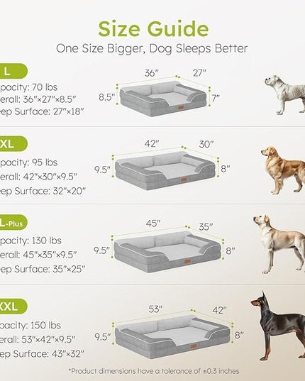 Dog Beds for Large Dogs, Orthopedic Dog Bed with Cooling Gel Memory Foam, Waterproof Large Dog Bed with Removable Washable Cover, 36" Dog Sofa Couch Dutch Velvet with Bone Toy, Light Gray LeafyLoom