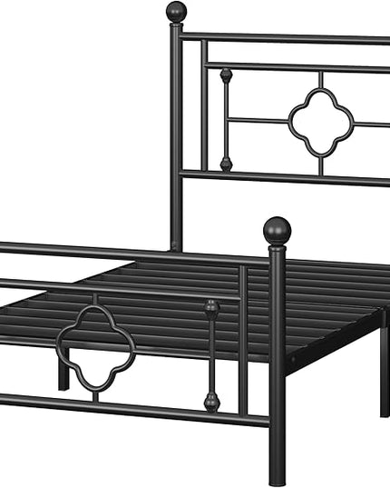 Allewie Twin Size Metal Platform Bed Frame with Victorian Vintage Headboard and Footboard/Mattress Foundation/Under Bed Storage/No Box Spring Needed/Noise-Free/Easy Assembly, Black - LeafyLoom