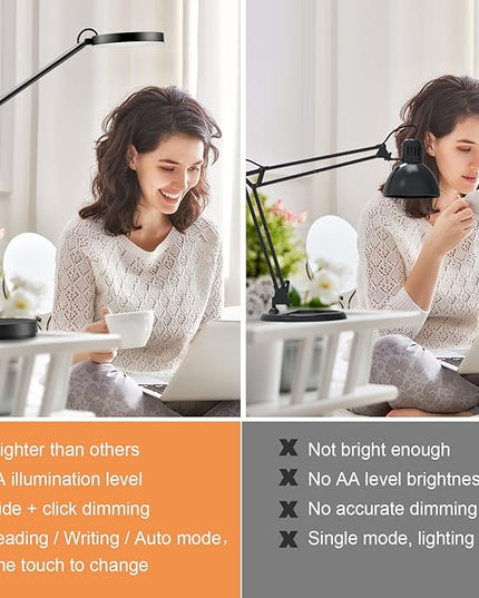 LED Desk Lamp, Architect Desk Lamps for Home Office, Adjustable Swing Arm Table Lamp, Eye Caring Reading Lamp, Memory Desk Light Dimmable with 3 Color Modes & 9 Brightness Tall Task Light - LeafyLoom