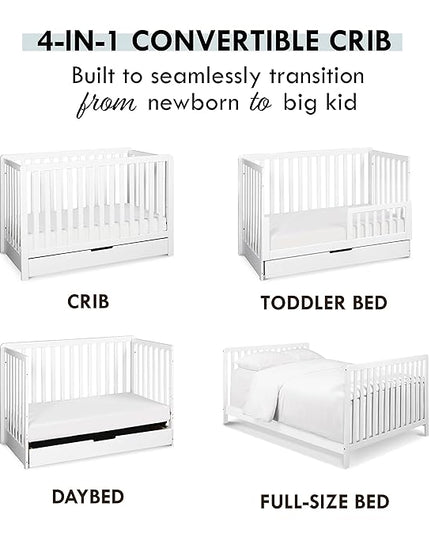 Carter's by DaVinci Colby 4-in-1 Convertible Crib with Trundle Drawer in White, Greenguard Gold Certified, Undercrib Storage - LeafyLoom