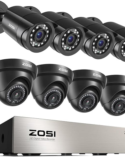 ZOSI 3K Lite 8CH Home Security Camera System Outdoor,8Channel H.265+ CCTV DVR,8pcs 1080p Weatherproof Surveillance Bullet Dome Cameras,Night Vision,AI Human/Vehicle Detection,Remote Access(No HDD) ZOSI