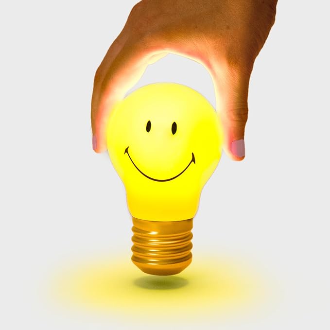 Suck UK | Smiley Face Lamp | Cordless Table Lamp Led Light Bulb | Smiley Face Light & Smiley Face Decor | Kids Night Light | USB Rechargeable Lamp | Cool Room Decor & Kids Room Decor | Cordless Lamps - LeafyLoom