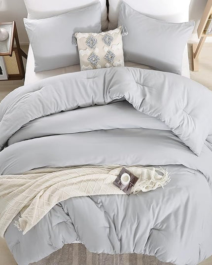 Full Size Comforter Modern Light Grey 3PCS Microfiber Bed Comforter Sets for All Season Comforter for Men, Women and Girls Soft Lightweight Bedding Set - LeafyLoom