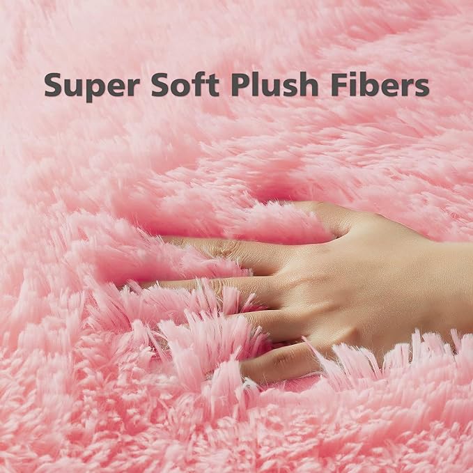 Ophanie 4x6 Pink Rugs for Bedroom Girls, Machine Washable Fluffy Shaggy Soft Cute Area Rug, Non-Slip Indoor Floor Carpet for Living Room, Kids Baby Teen Dorm Home Decor Aesthetic, Nursery - LeafyLoom
