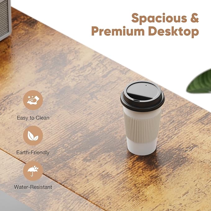 Sweetcrispy Small Computer Desk with Drawers 40 Inch Office Writing Work Kids Study 2-Tier Wood Corner Table with Storage Drawers Shelf for Bedroom Home Office - Rustic Brown - LeafyLoom