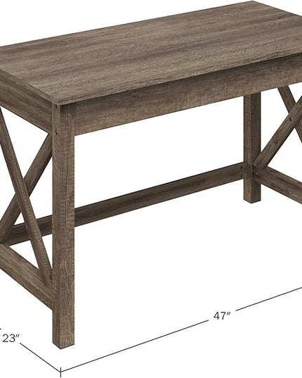 Lavish Home Writing Desk with X-Pattern Legs for Office, Bedroom, Computer, or Craft Table, 47-Inch Long, Light Tan Woodgrain - LeafyLoom