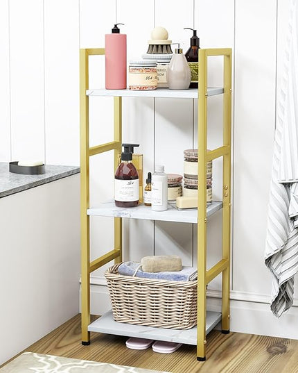 Bookshelf Storage Shelf Bookcase, 3 Tier Industrial Bookcase,Small Book case for Living Room, Bedroom, and Home Office, Easy Assembly Free Combination Multi-Functional Organizer(3 Tier,Gold) - LeafyLoom