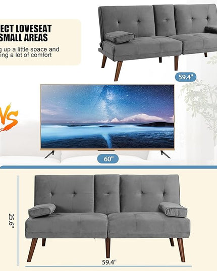 Shintenchi Futon Sofa Bed, Convertible Couch Bed Loveseat, Modern Futon Recliner Sleeper, Small Lazy Futon Set for Living Room, Office, Apartment, Light Gray - LeafyLoom