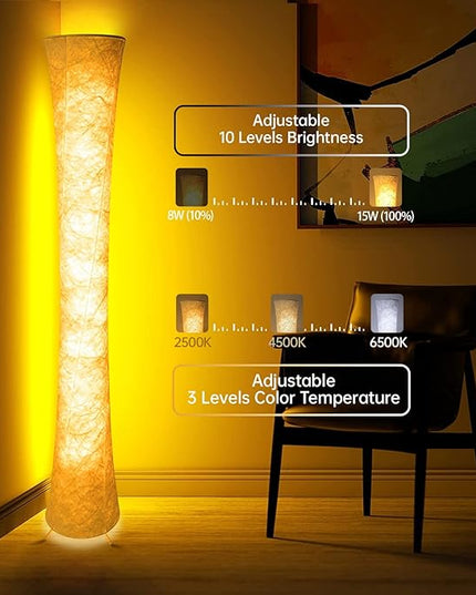 WORLD WIN Smart Led Floor Lamps, RGB Color Changing with APP & Remote Control, 62 Inch DIY Mode Music Sync Standing Modern Corner Lamp Decor for Living Room Bedroom Game, 1 Piece - LeafyLoom