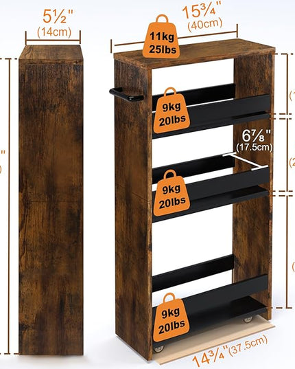 TEAMIX 4 Tier Slim Storage Cart with Handle, Slide Out Storage Rolling Utility Cart Mobile Shelving Unit Organizer Trolley for Small Spaces Kitchen Laundry Narrow Places - LeafyLoom