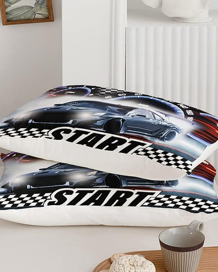 Axolotl Race Car Comforter Set Twin Size,Extreme Sports Bedding Set for Boys Teens Kids Girls Room Decor,Cool Speed Luxury Car Quilt Bed Set with 1 Comforter 2 Pillowcases Car Racing Gifts - LeafyLoom