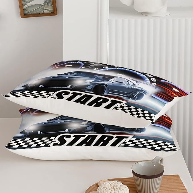 Axolotl Race Car Comforter Set Full Size,Extreme Sports Bedding Set for Boys Teens Kids Girls Room Decor,Cool Speed Luxury Car Quilt Bed Set with 1 Comforter 2 Pillowcases Car Racing Gifts - LeafyLoom