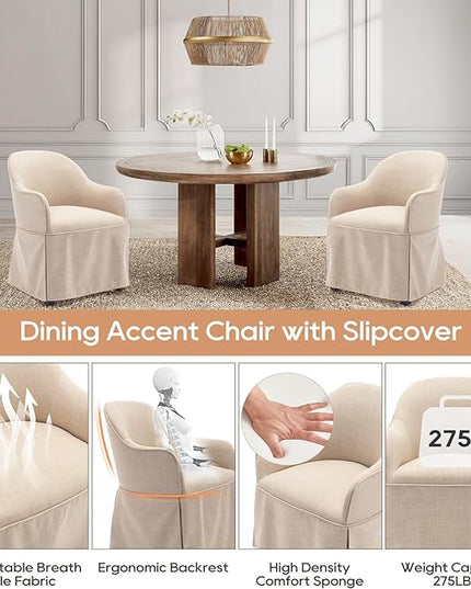 COLAMY Modern Accent Dining Chair Set of 2, Barrel Accent Armchair, 20 Inch Dining Chair with Cover, Chair with Back for Kitchen,Dining Room,Beige - LeafyLoom