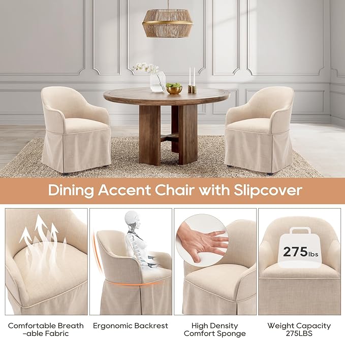 COLAMY Modern Accent Dining Chair, Barrel Accent Armchair, 20 Inch Dining Chair with Cover, Dining Chair with Back for Kitchen,Dining Room,Beige - LeafyLoom