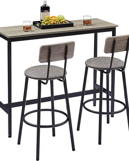 NicBex Kitchen Small Dining Table for 2 Breakfast Nook Table Set Bar Table Set with 2 Bar Stools Pu Soft Seat with Backrest for Small Space, Dining Room, Apartment, Easy Clean, Grey - LeafyLoom