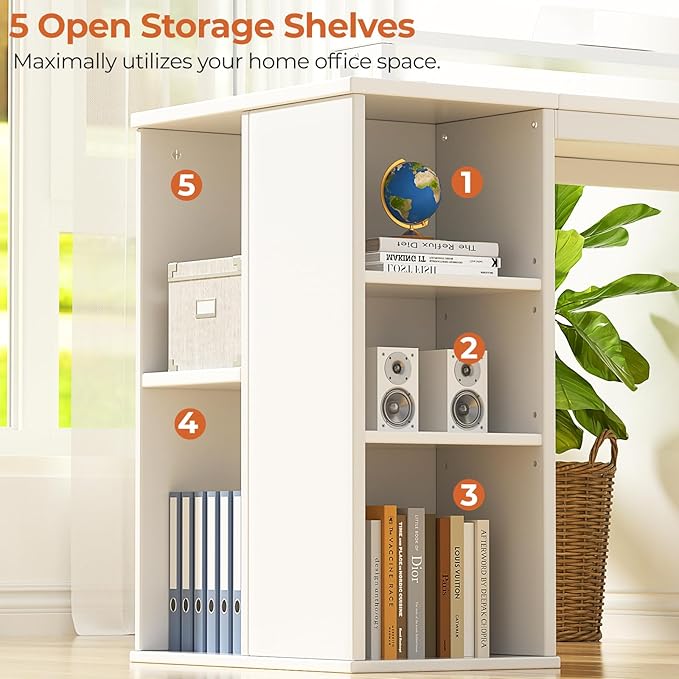 White Computer Desk with LED Lights and Power Outlets 47 inch Home Office Desk with Storage Shelves, Small Writing Desk with Monitor Stand for Bedroom, Workstation - LeafyLoom